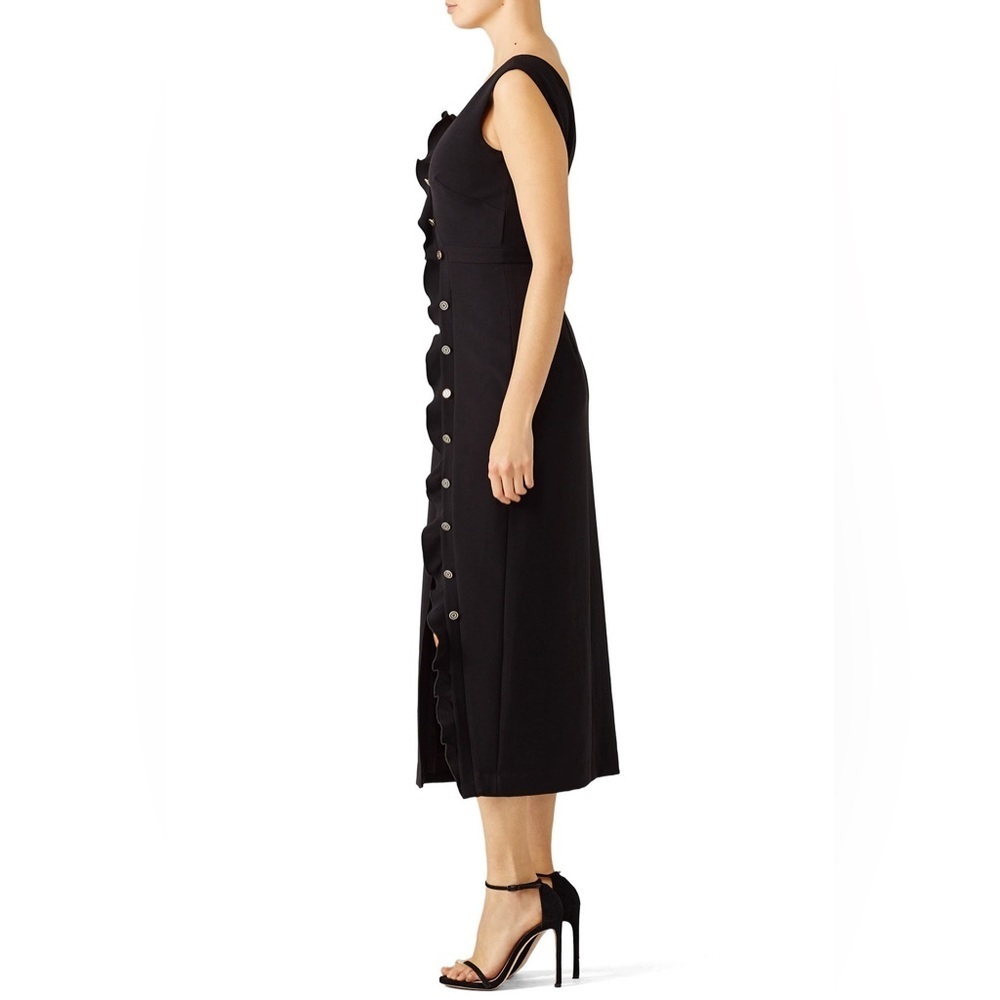 SALONI Marley Button-Embellished Ruffle Midi Dress in Black Size 2 Slit Elegant - Picture 8 of 15